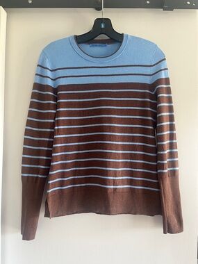 J McLaughlin lightweight Blue & Brown Striped Crewneck Sweater